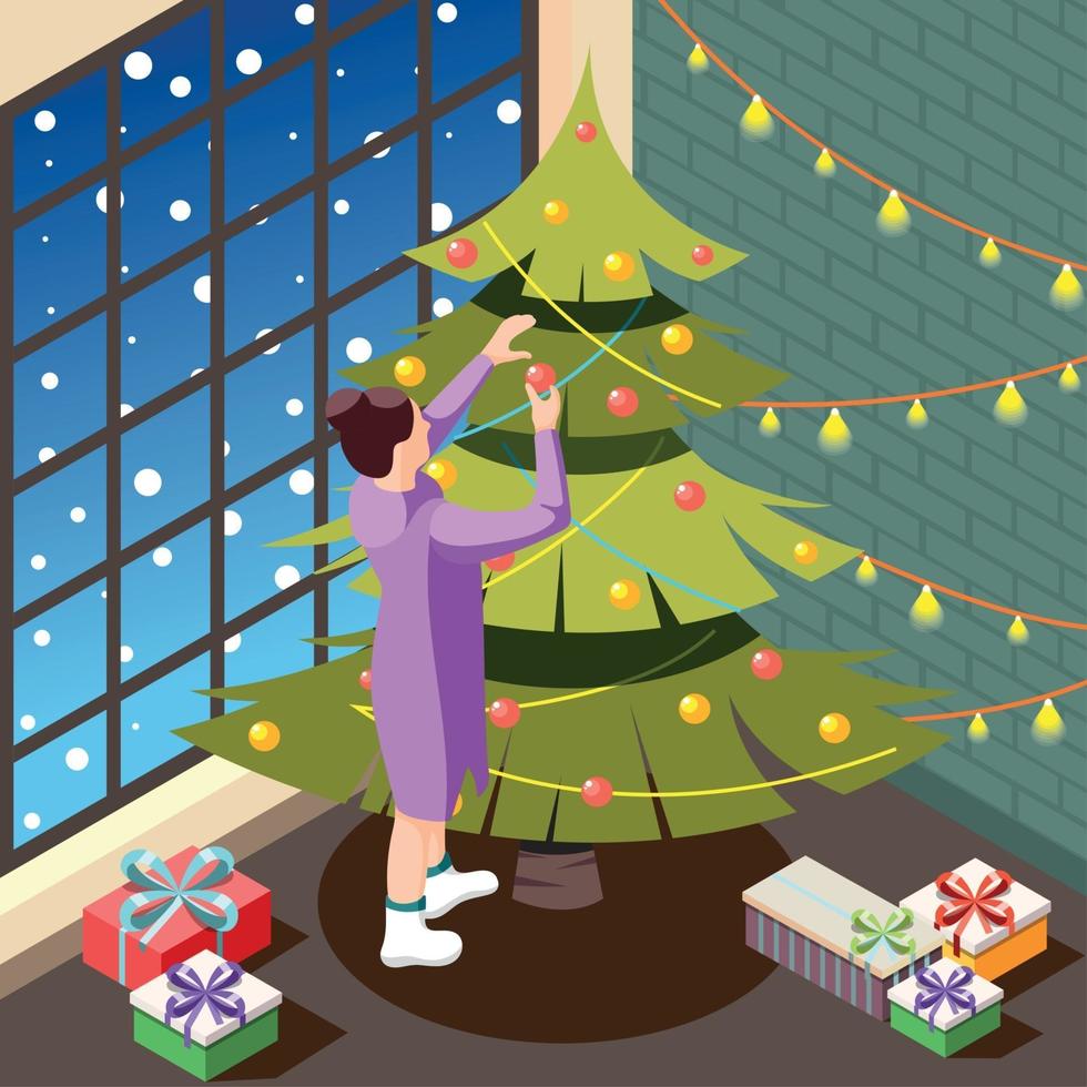 Christmas Eve Isometric Background Vector Illustration