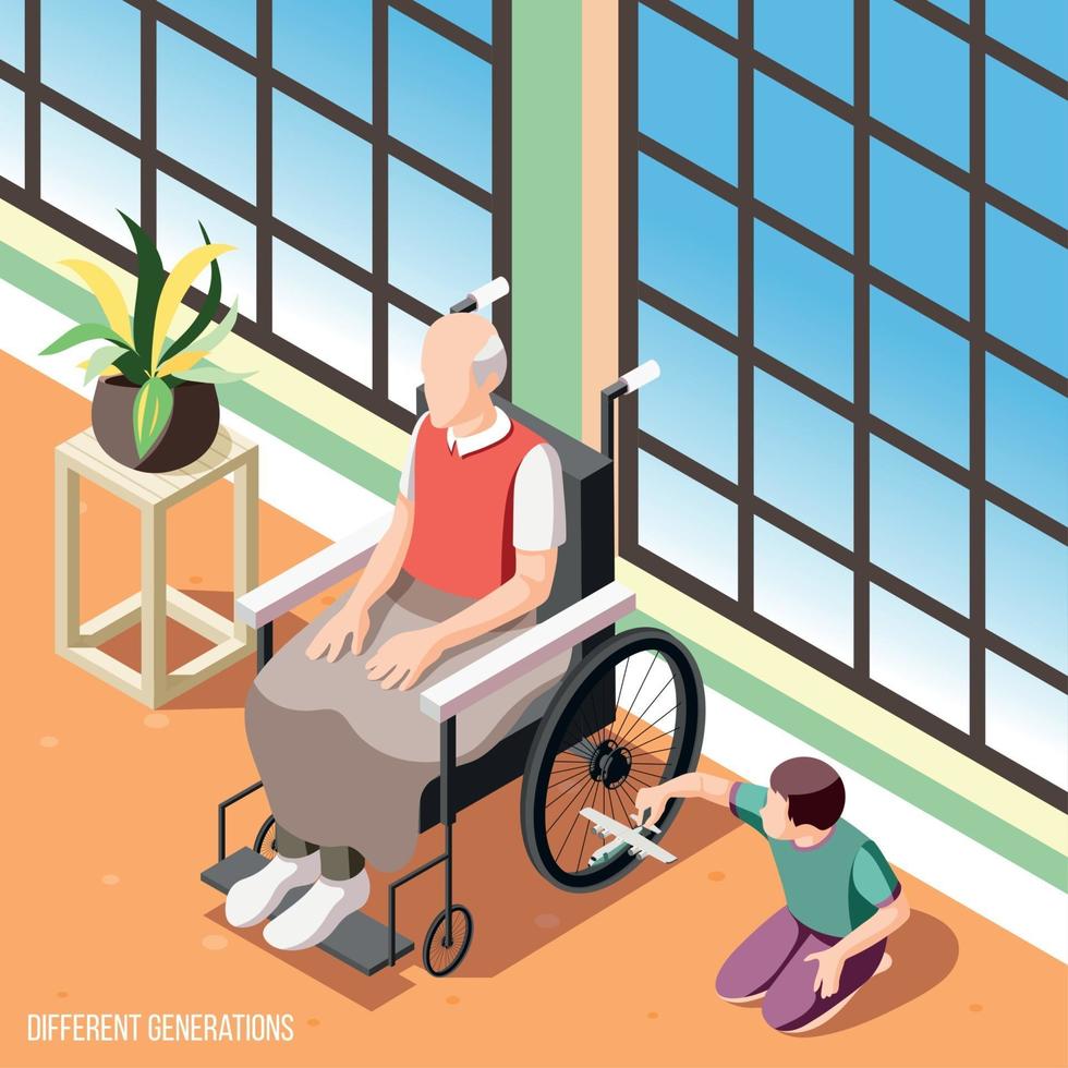 Different Generations Isometric Background Vector Illustration