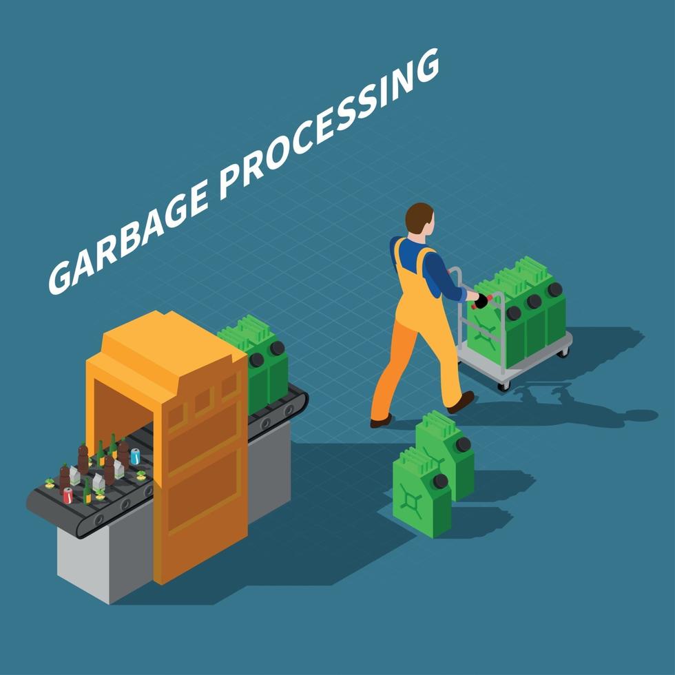 Garbage Processing Isometric Composition Vector Illustration