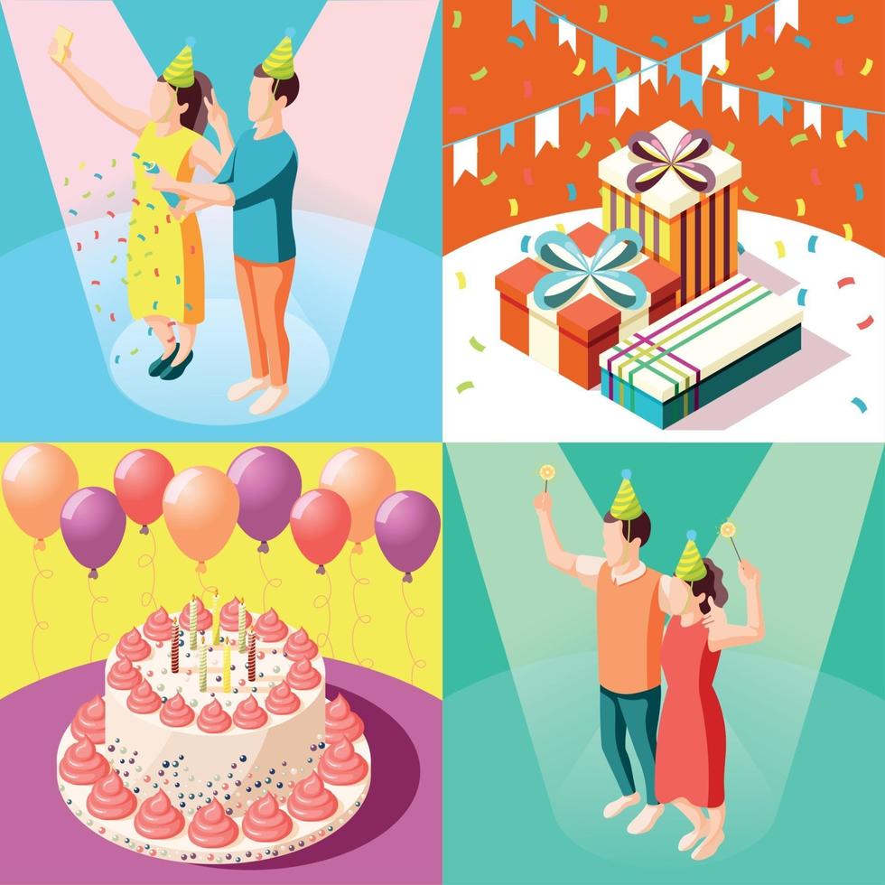 Birthday Party 2x2 Design Concept Vector Illustration