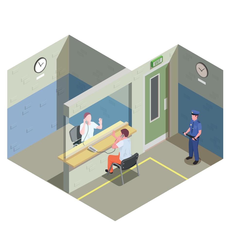 Prison Jail Isometric Composition Vector Illustration