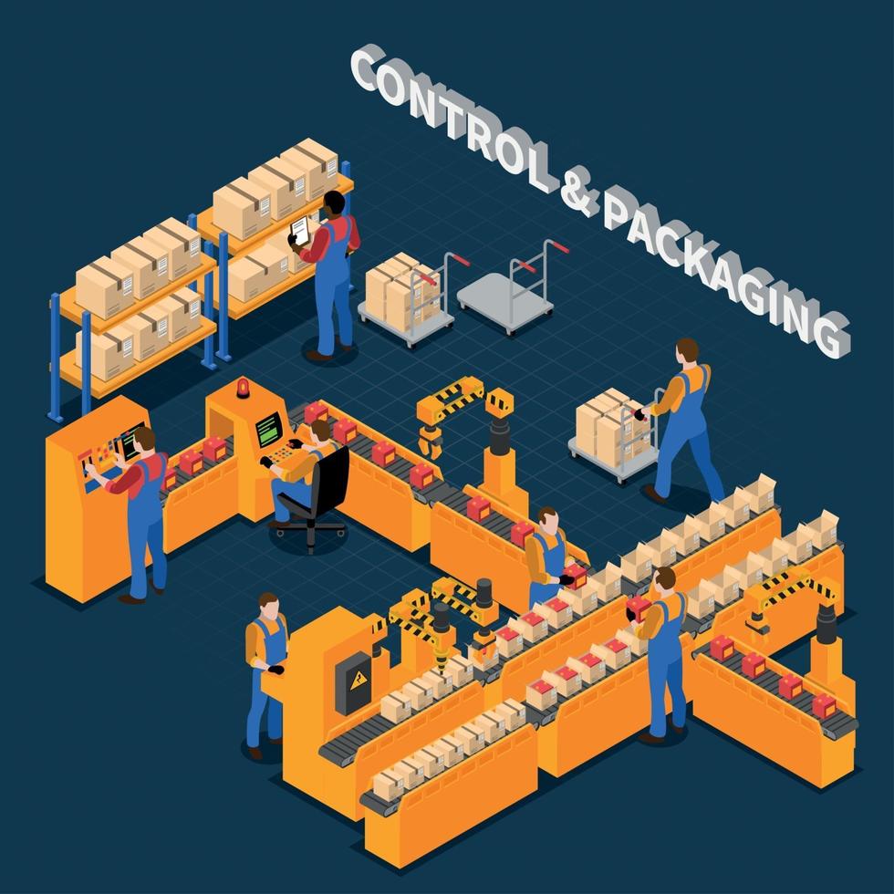 Packaging Factory Isometric Composition Vector Illustration