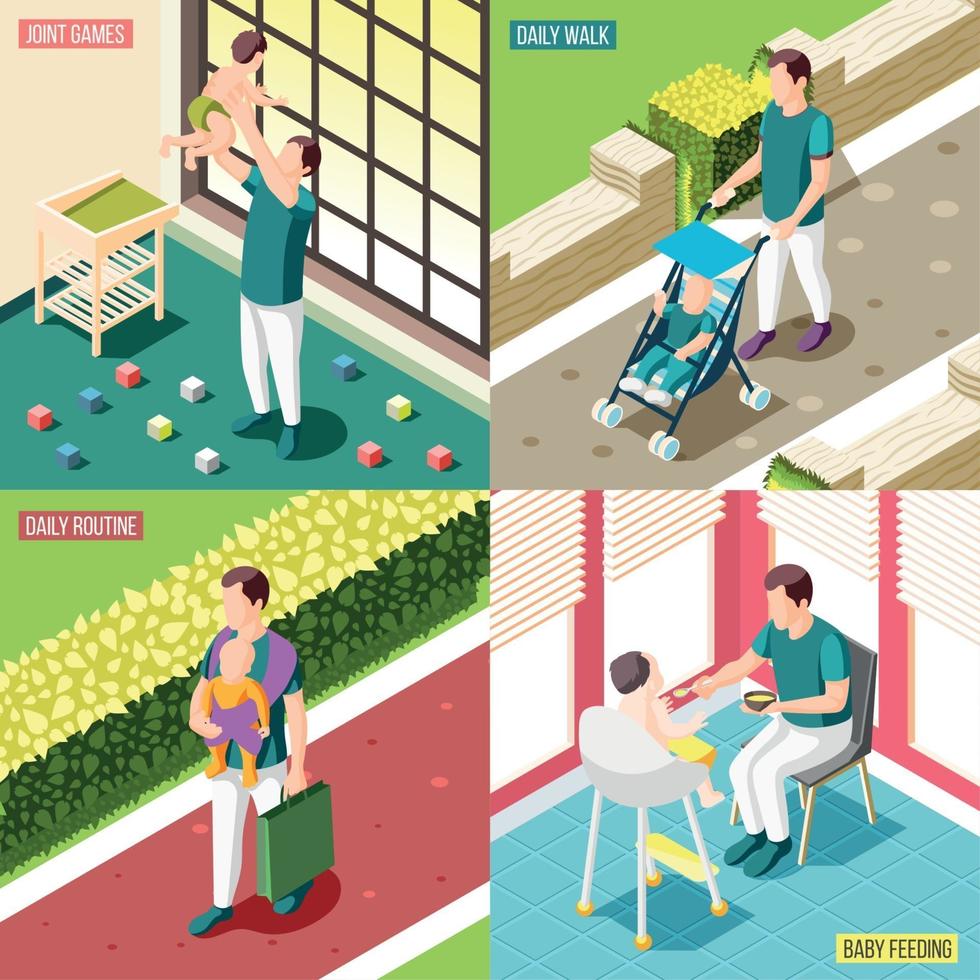 Fathers On Maternity Leave 2x2 Design Concept Vector Illustration