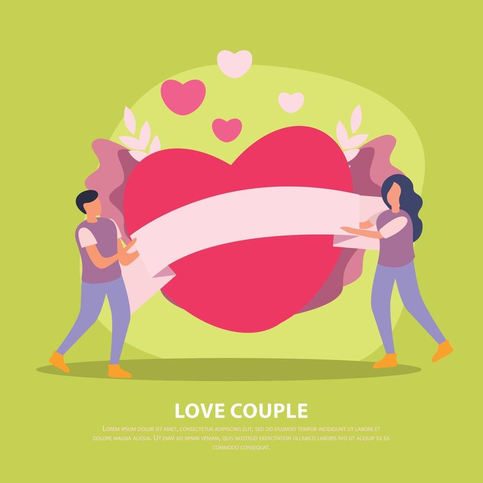 Green Love Couple Flat Background Vector Illustration