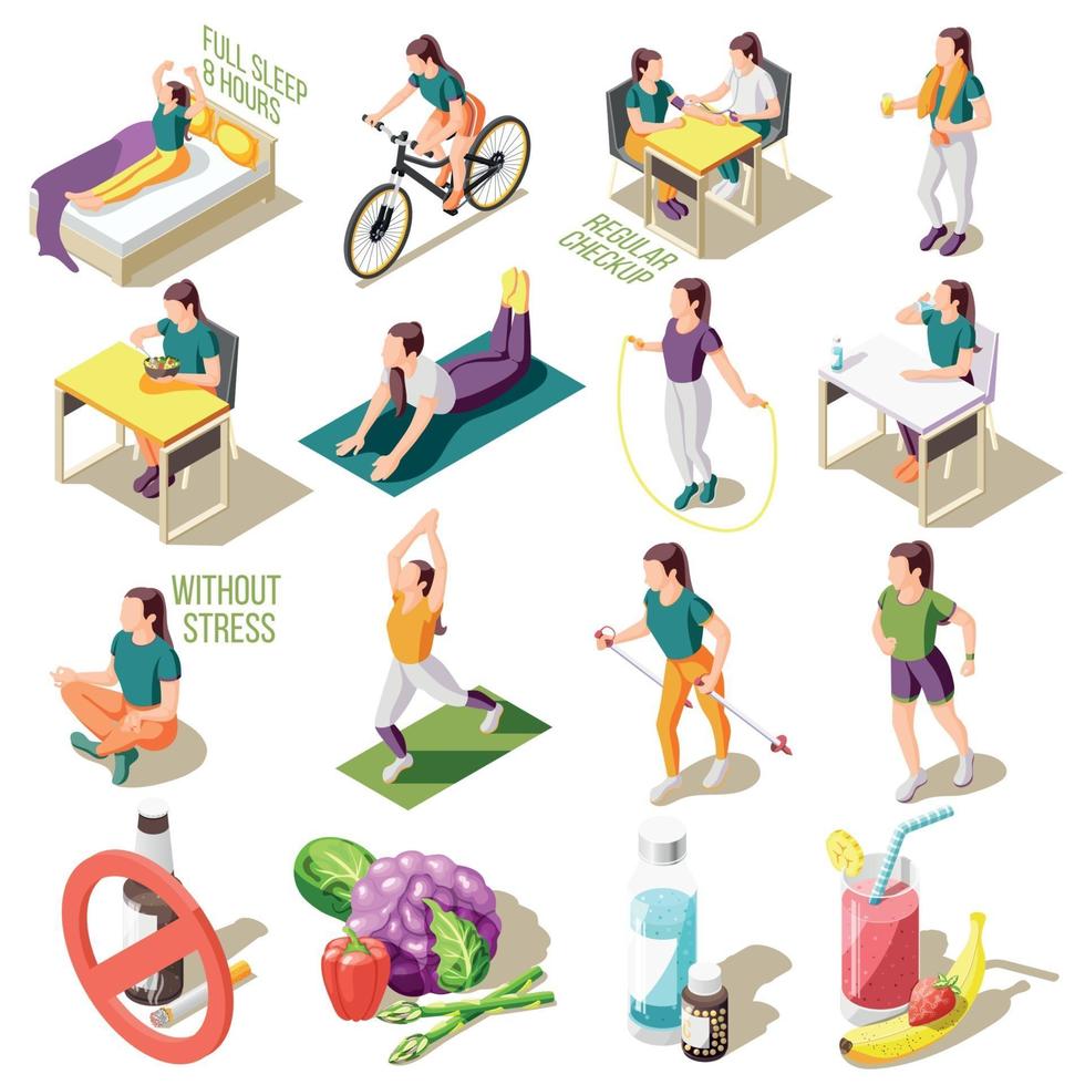 Healthy Life Style Isometric Icons Vector Illustration