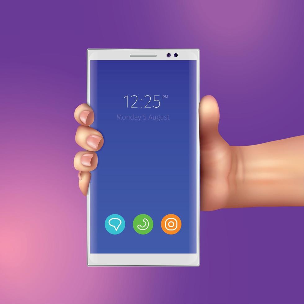 Hand With Realistic Smart Phone Vector Illustration