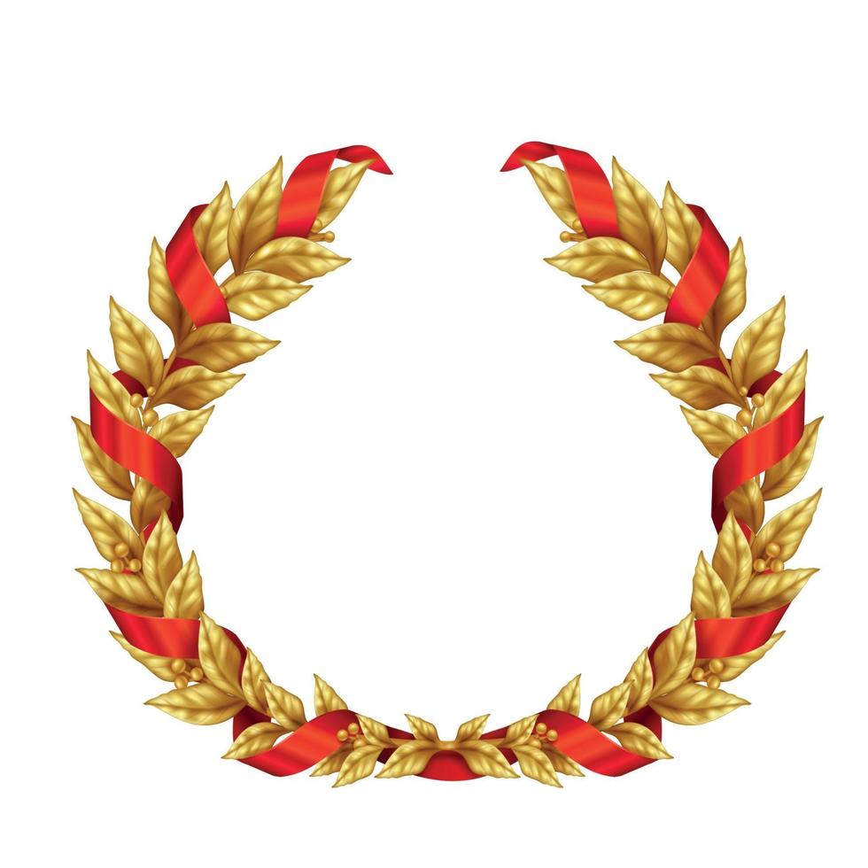 Corona de laurel dorado con cinta roja ilustración vectorial vector