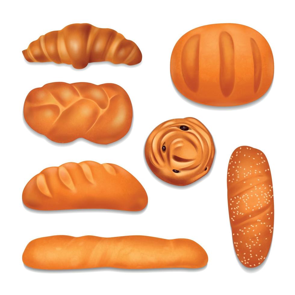 Pan panadería realista conjunto de iconos ilustración vectorial vector