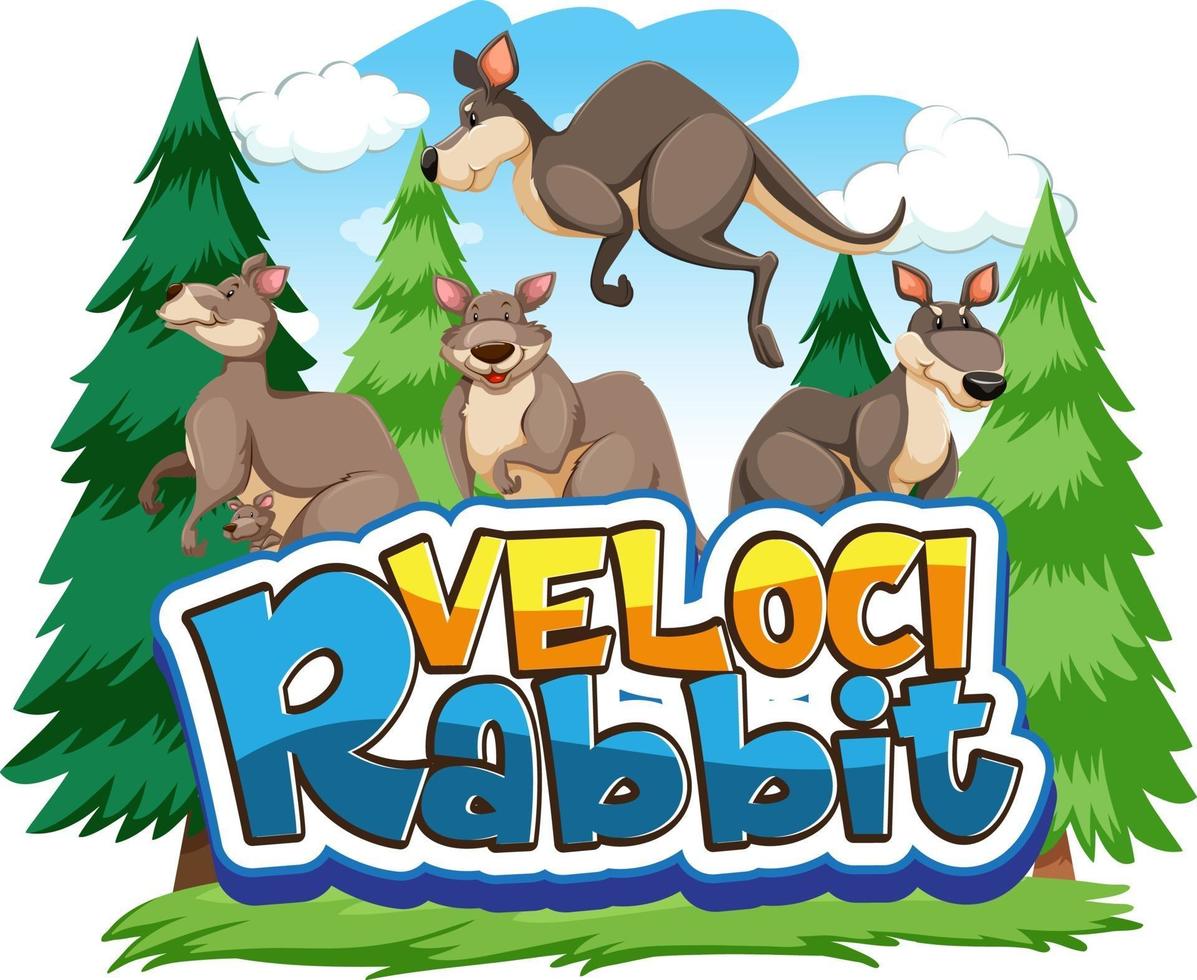 Kangaroo cartoon character with Velocirabbit font banner isolated vector