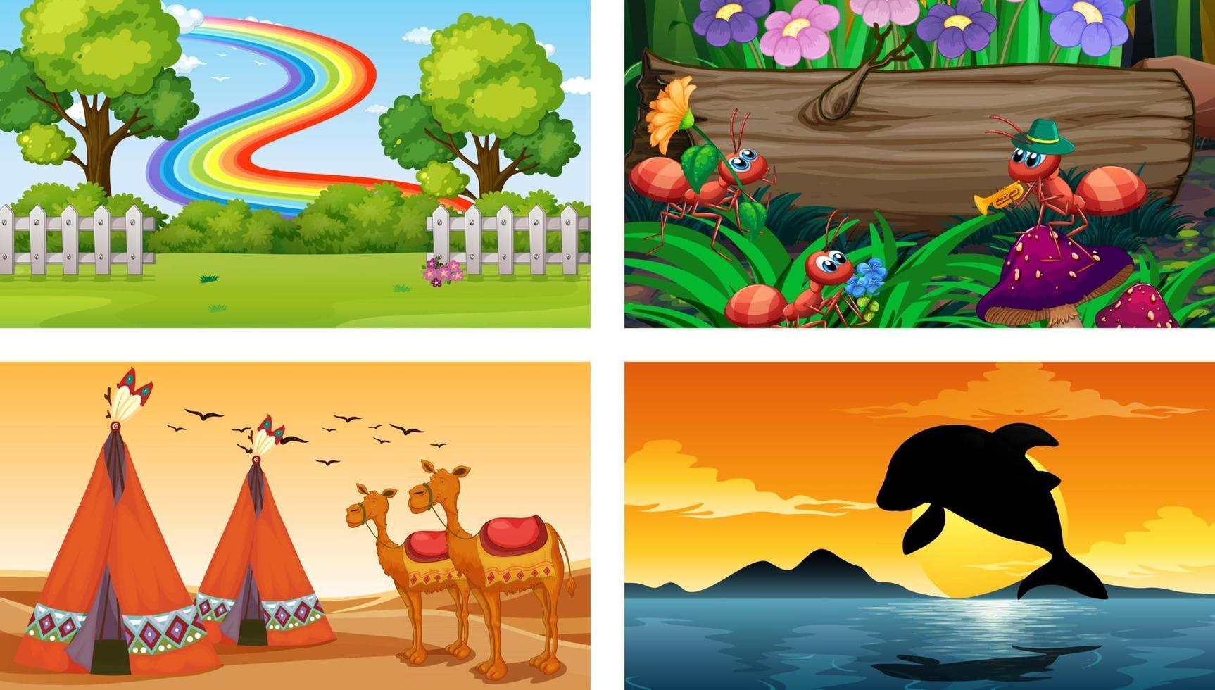 Four different nature horizontal scene vector