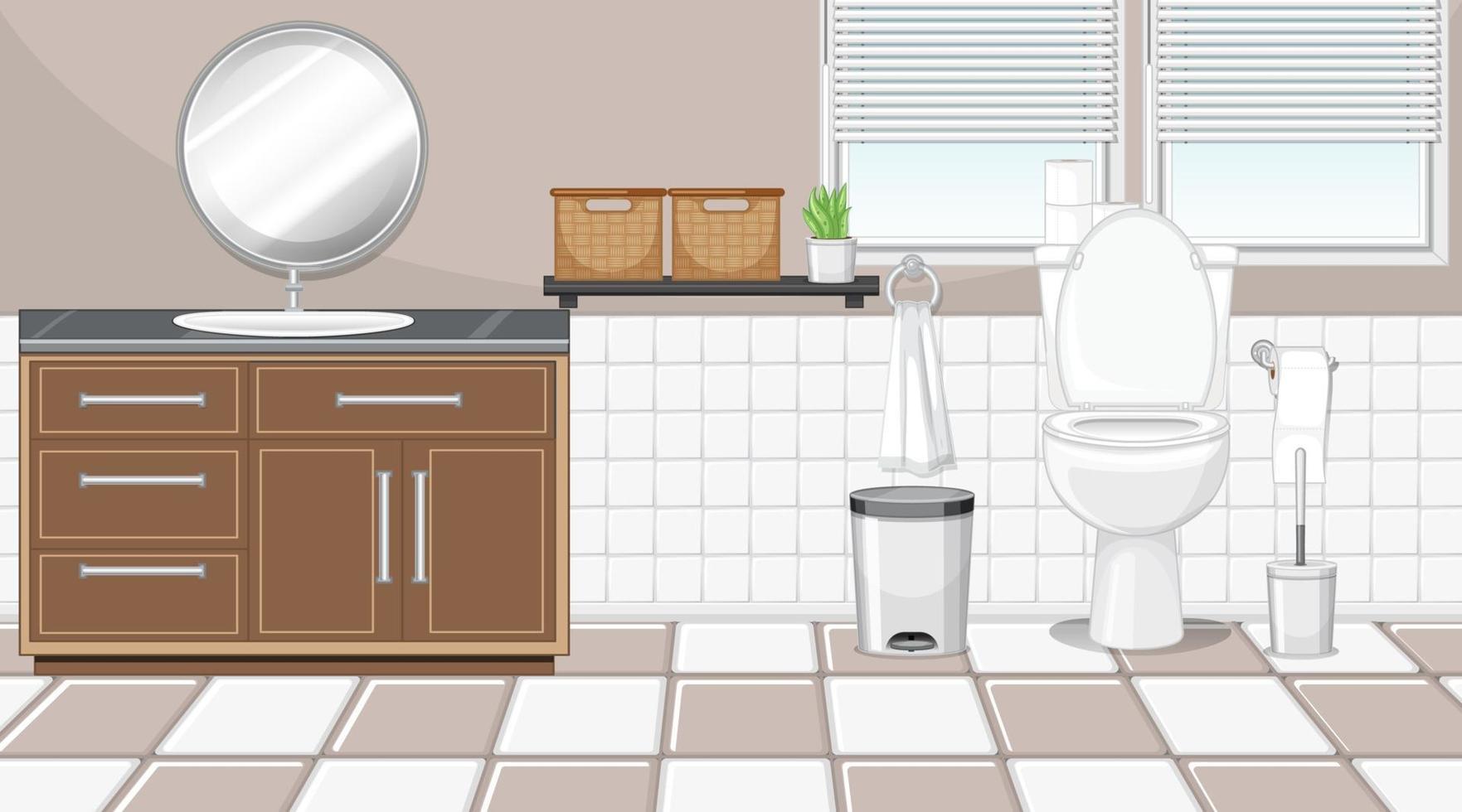 Interior de baño con muebles en tema beige y blanco. vector