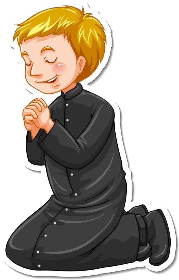 Cartoon character of priest in praying pose sticker vector