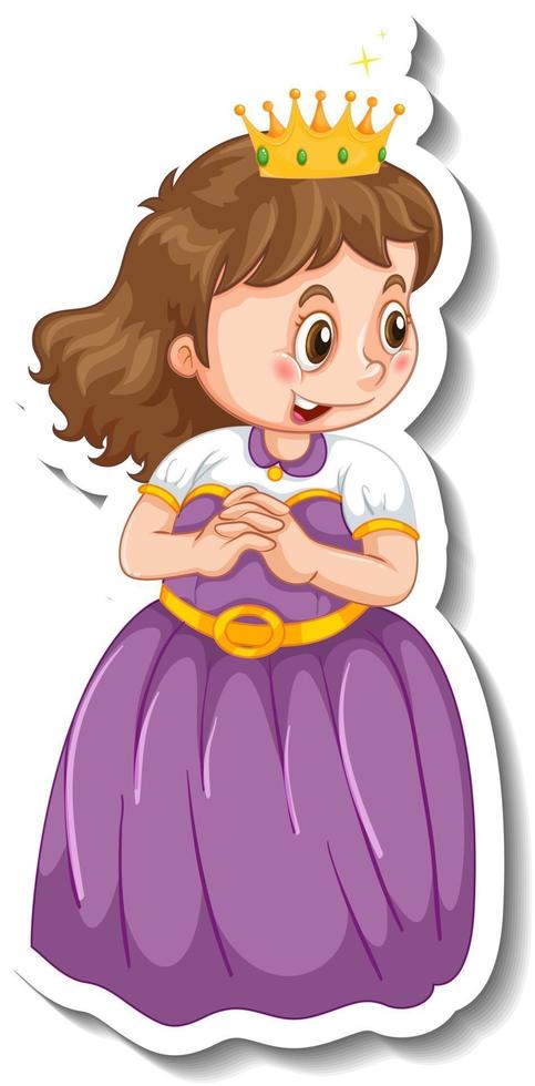 Sticker template with a little princess cartoon character isolated vector