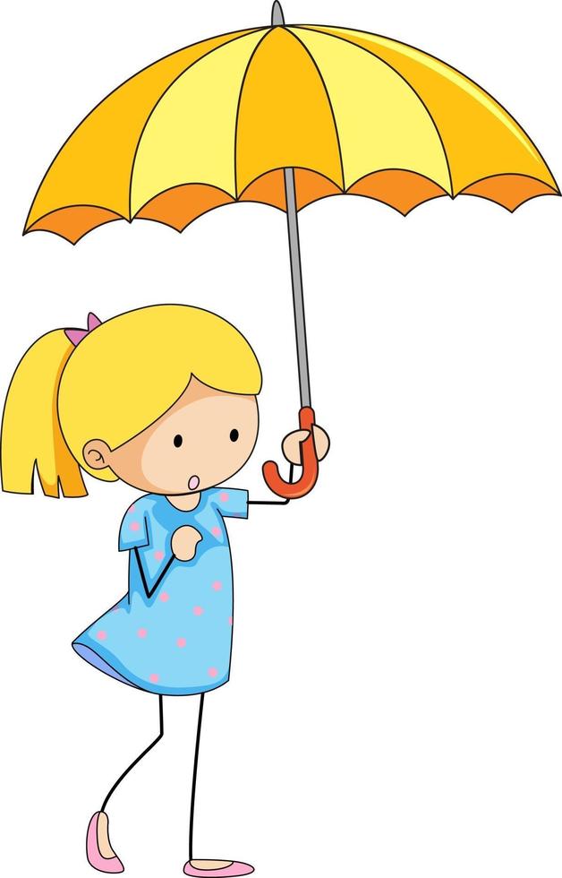 Little girl holding umbrella doodle cartoon character vector