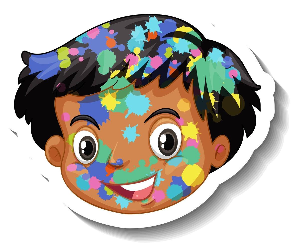 Happy boy face with colour on his face sticker on white background vector