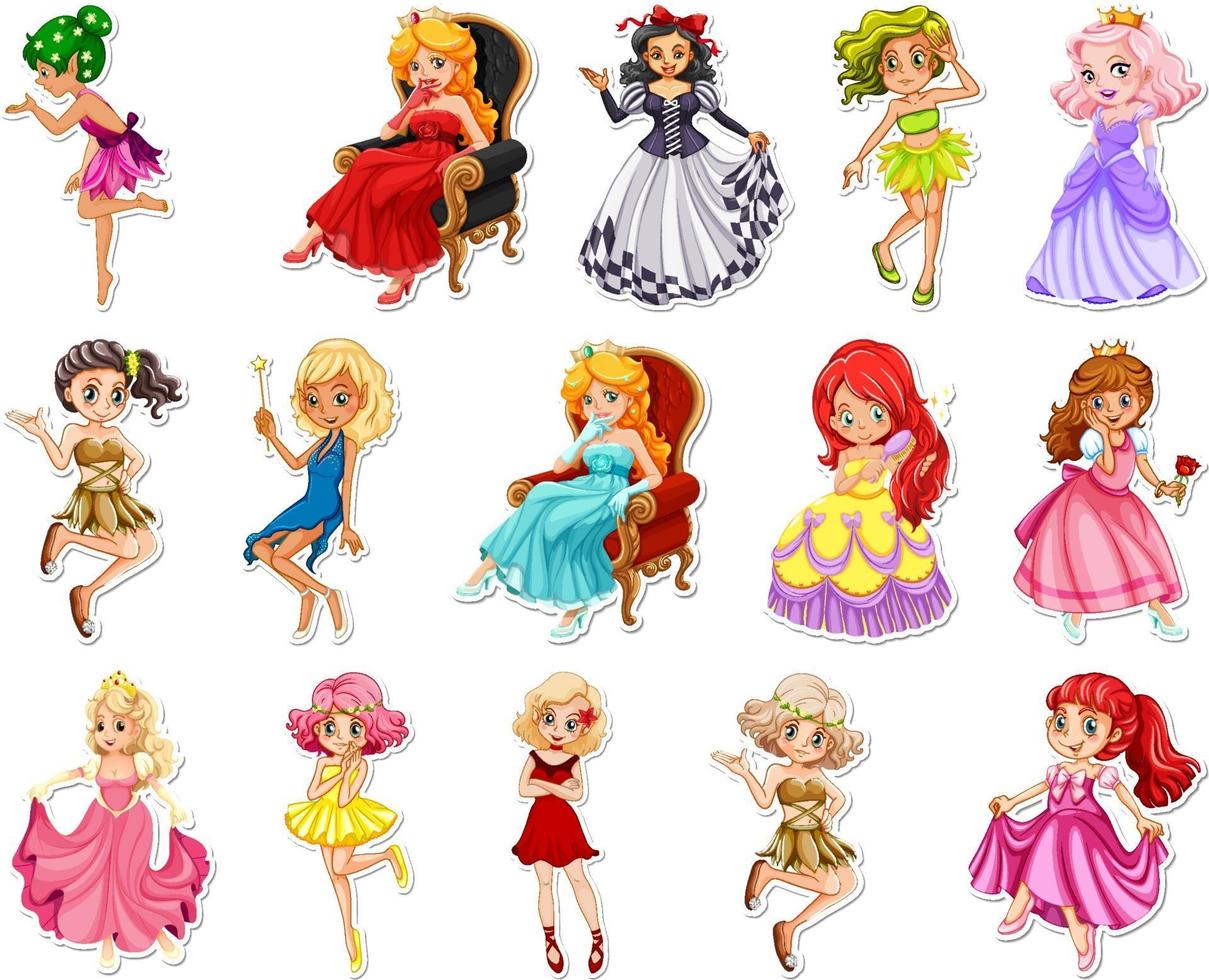 Sticker set with different fairytale cartoon characters vector