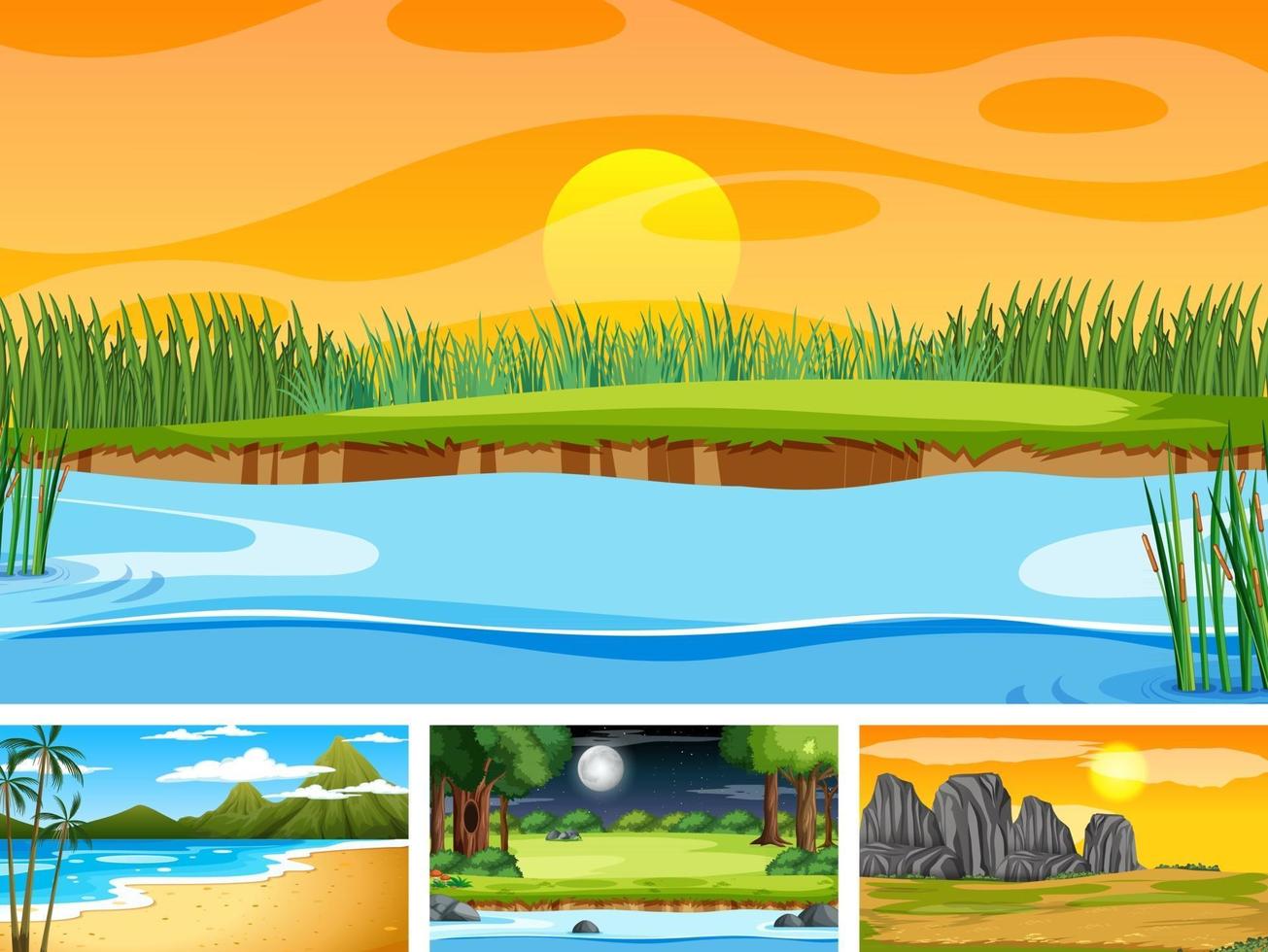 Four different scene of nature park and forest vector