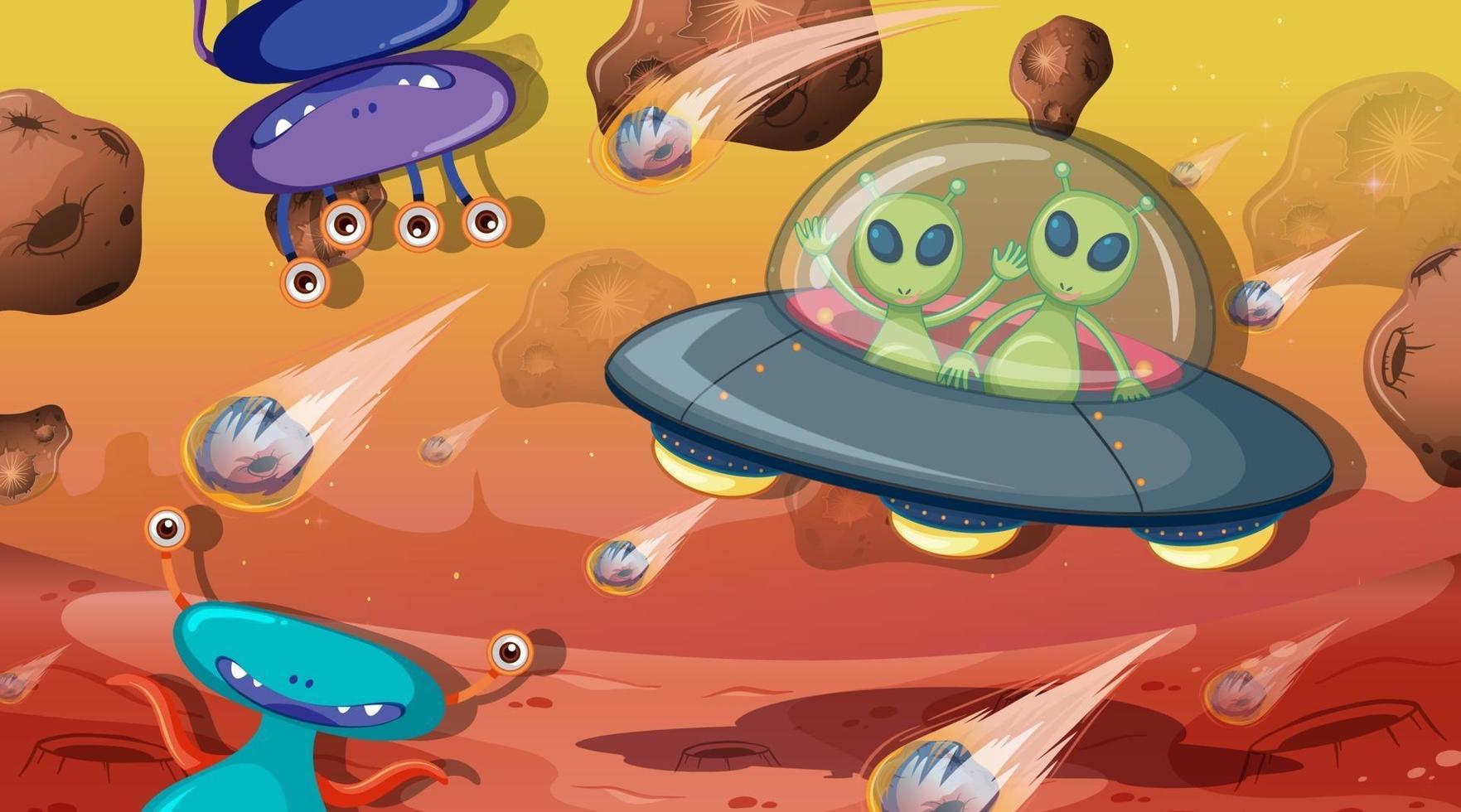 Alien and monster in space scene vector