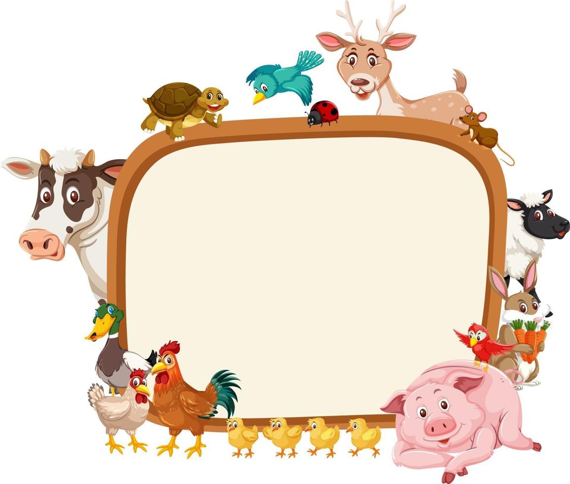 Empty banner with various farm animals vector