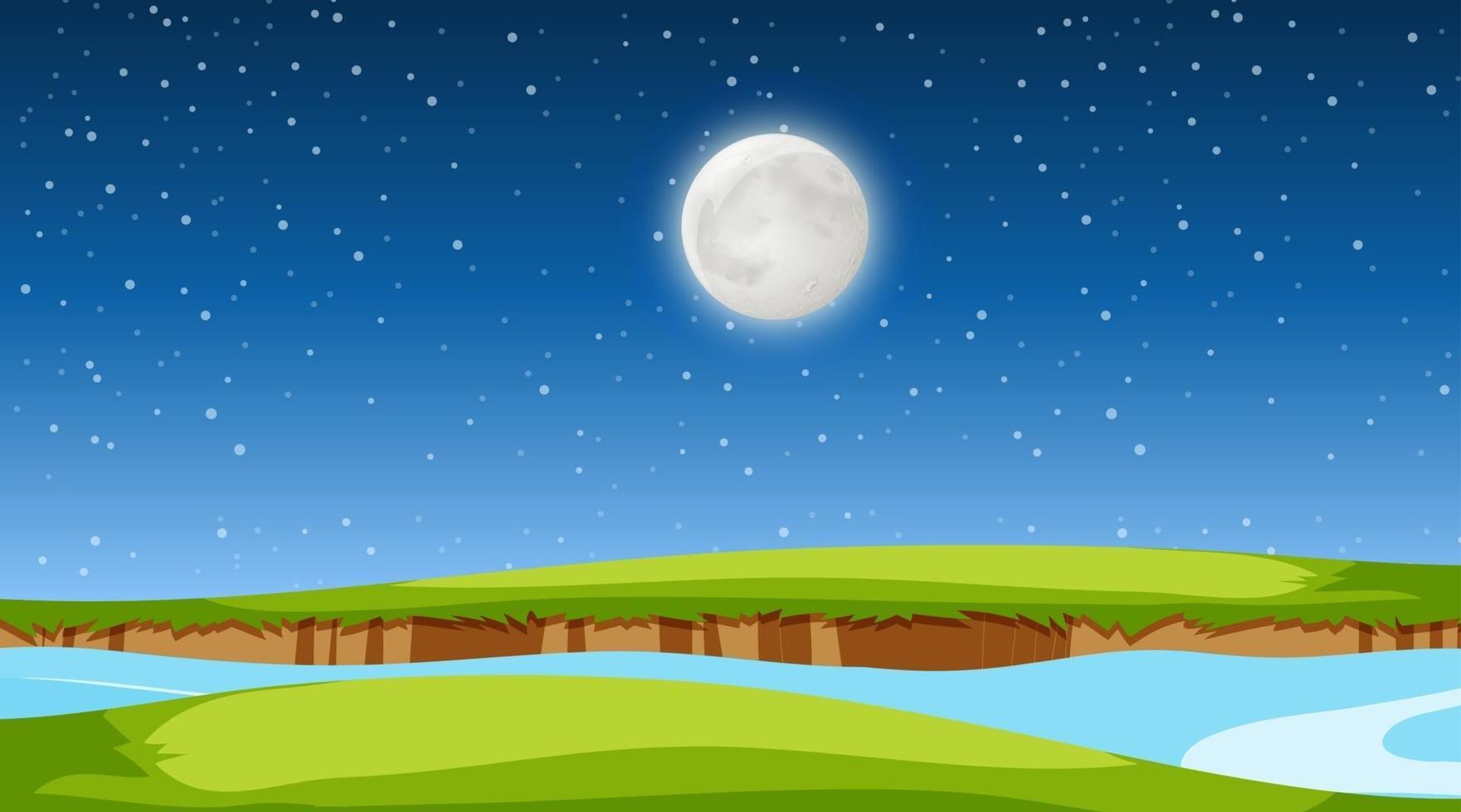 paisaje de pradera en blanco y río en la escena nocturna vector