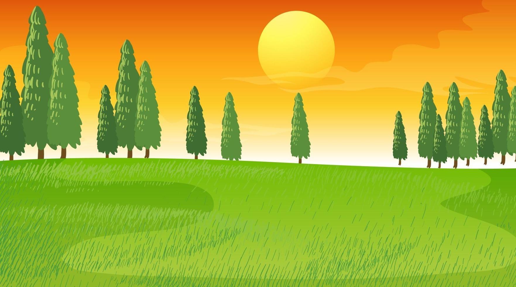 Blank meadow landscape scene at sunset time vector