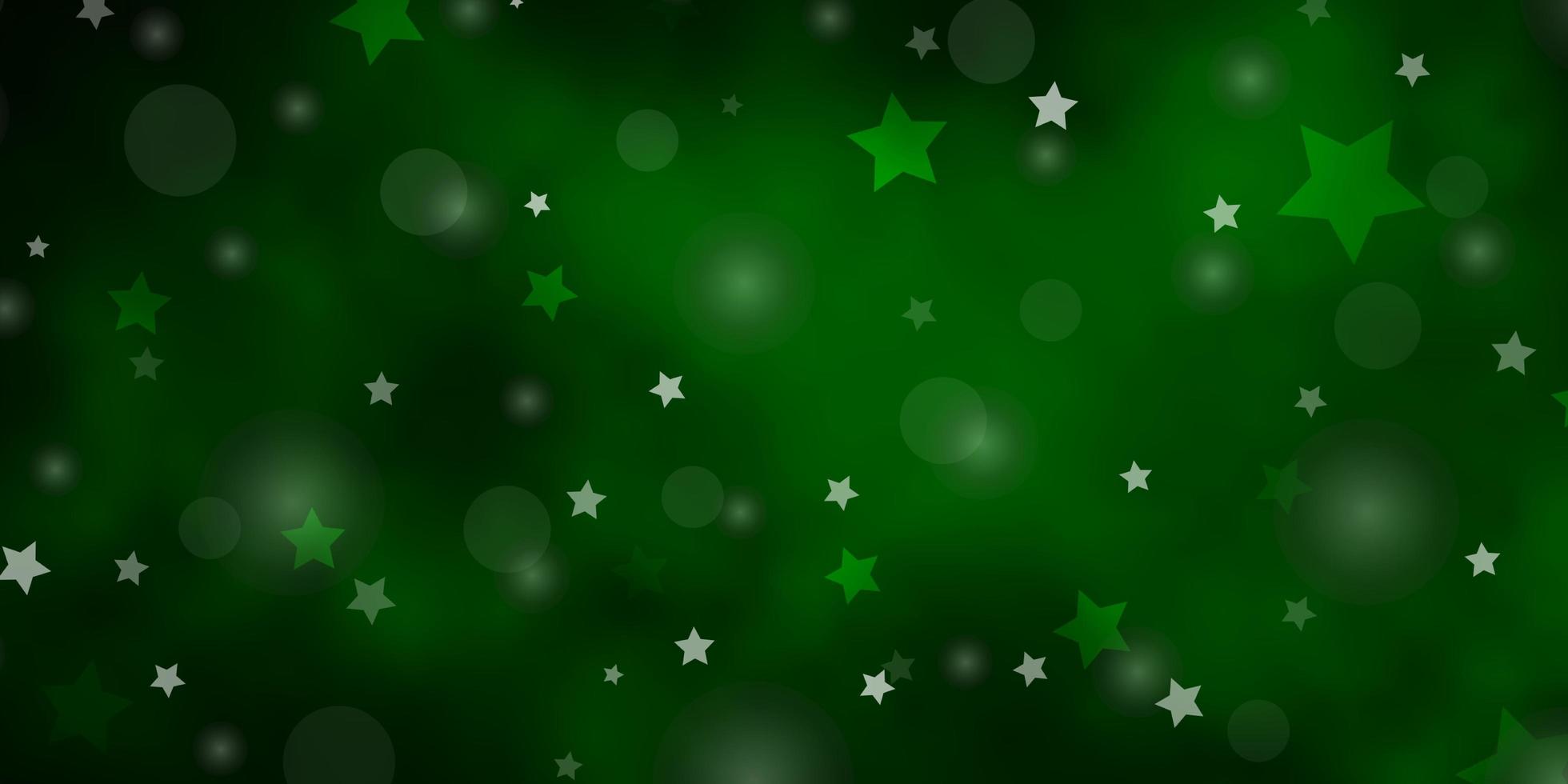 plantilla de vector verde oscuro con círculos, estrellas.