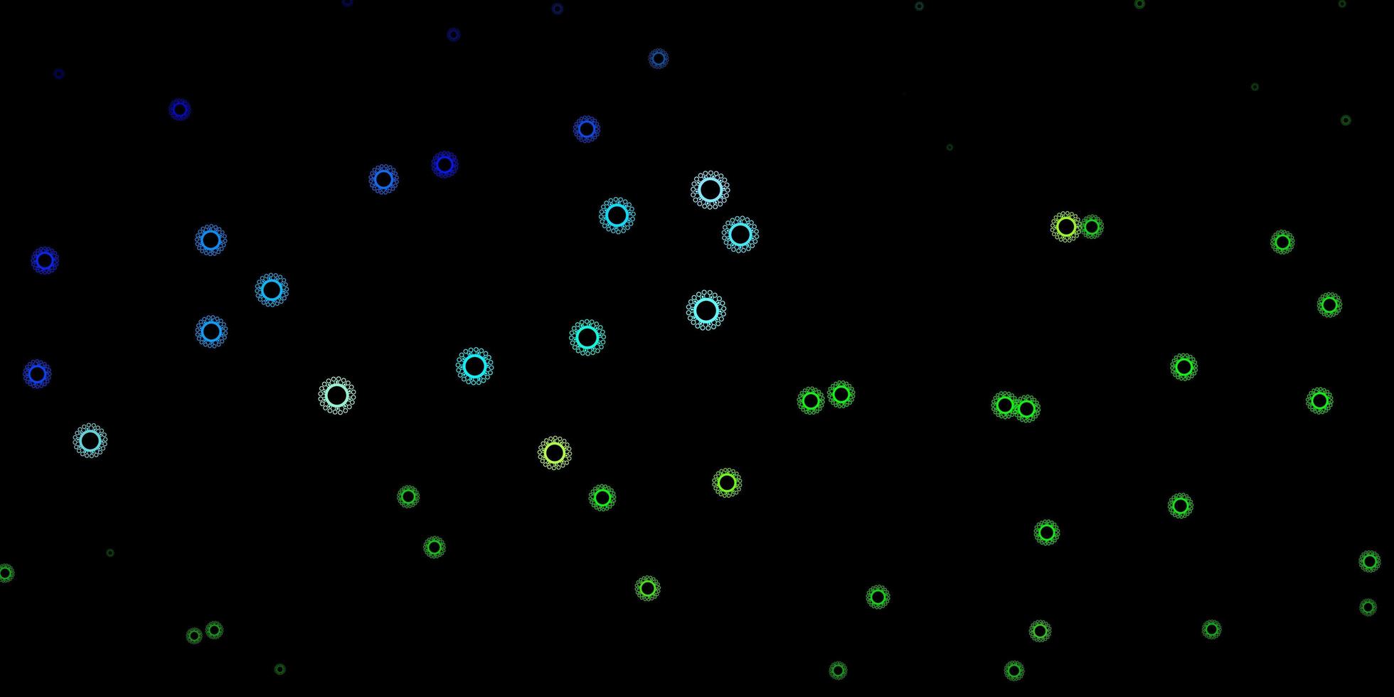 Dark blue, green vector pattern with coronavirus elements.