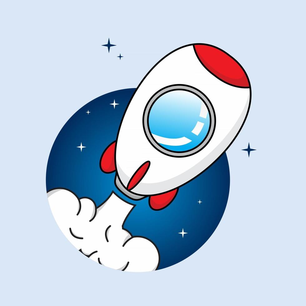 cute rocket with moon and stars in beautiful night vector