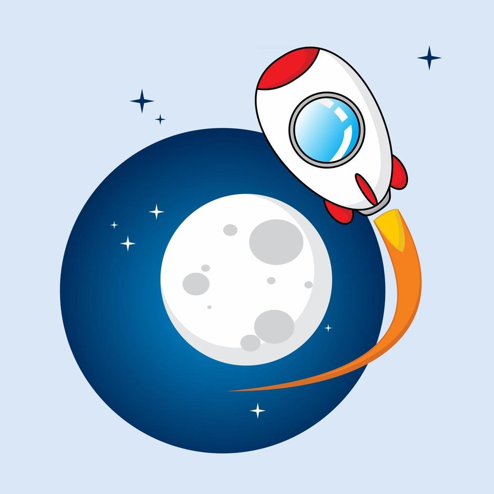 cute rocket with moon and stars in beautiful night vector