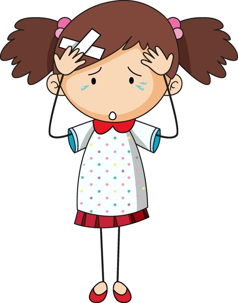 Doodle cartoon character of a girl having headache vector