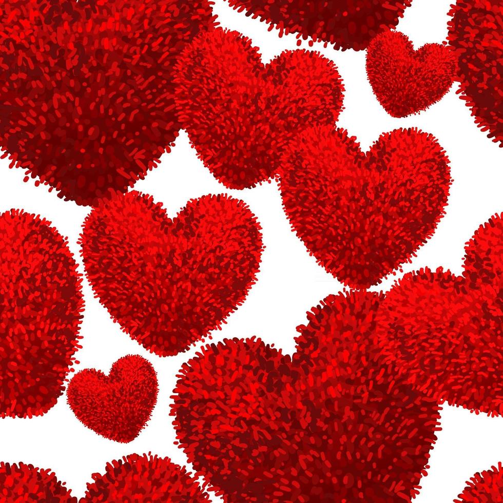 Vector seamless pattern with fluffy soft toys in shape of a heart.