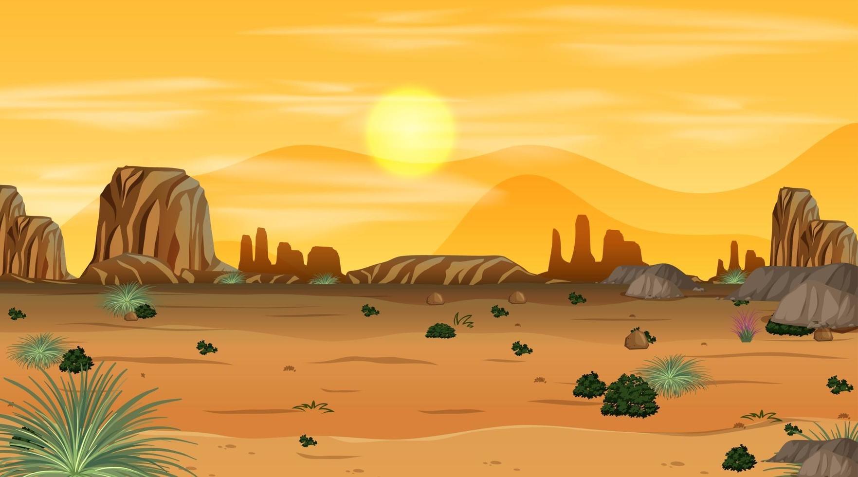 Empty desert forest landscape at sunset time scene vector