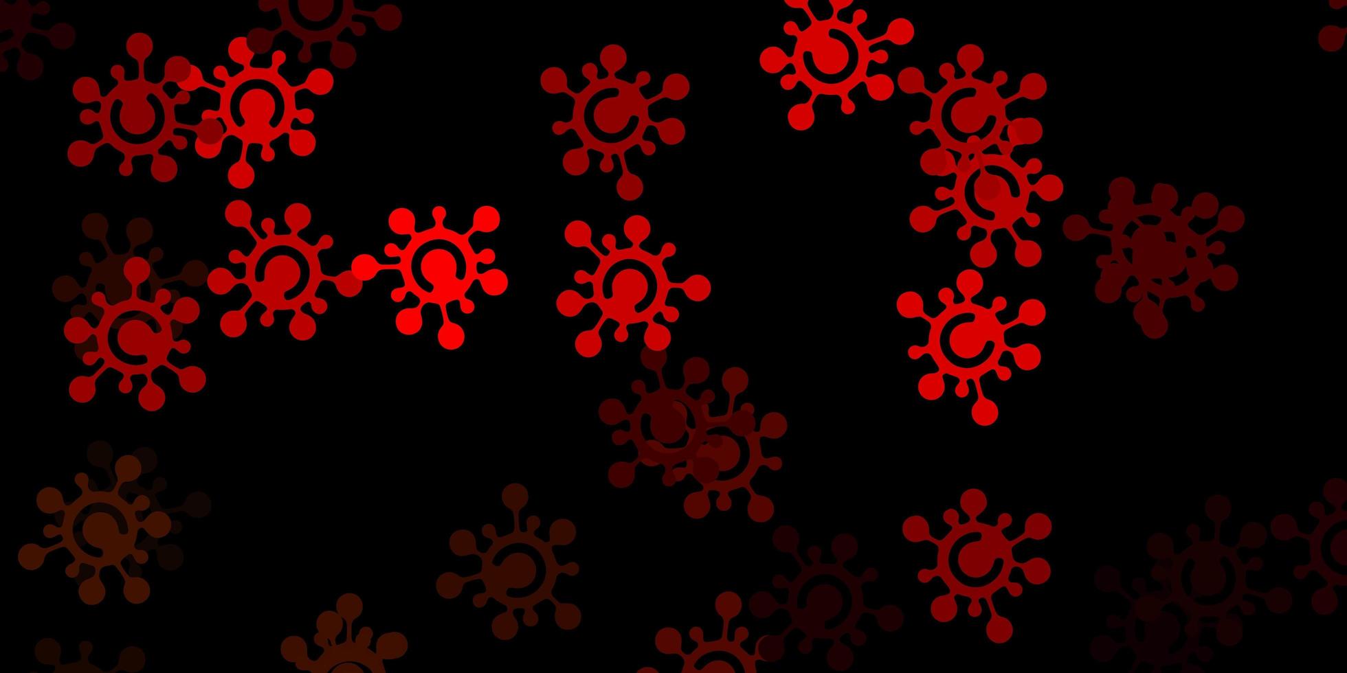 Dark green, red vector background with covid-19 symbols.