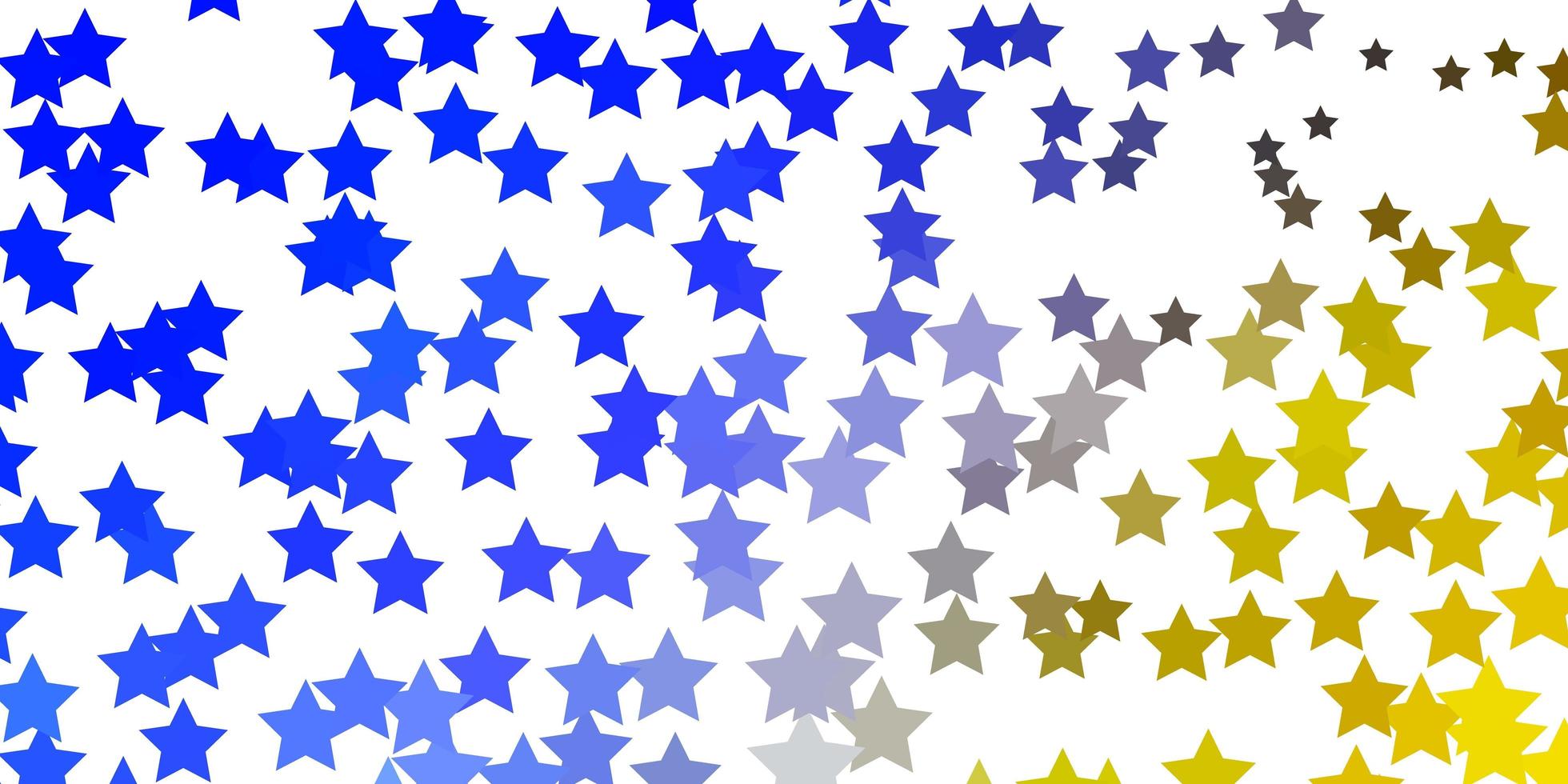 Fondo de vector azul claro, amarillo con estrellas pequeñas y grandes.