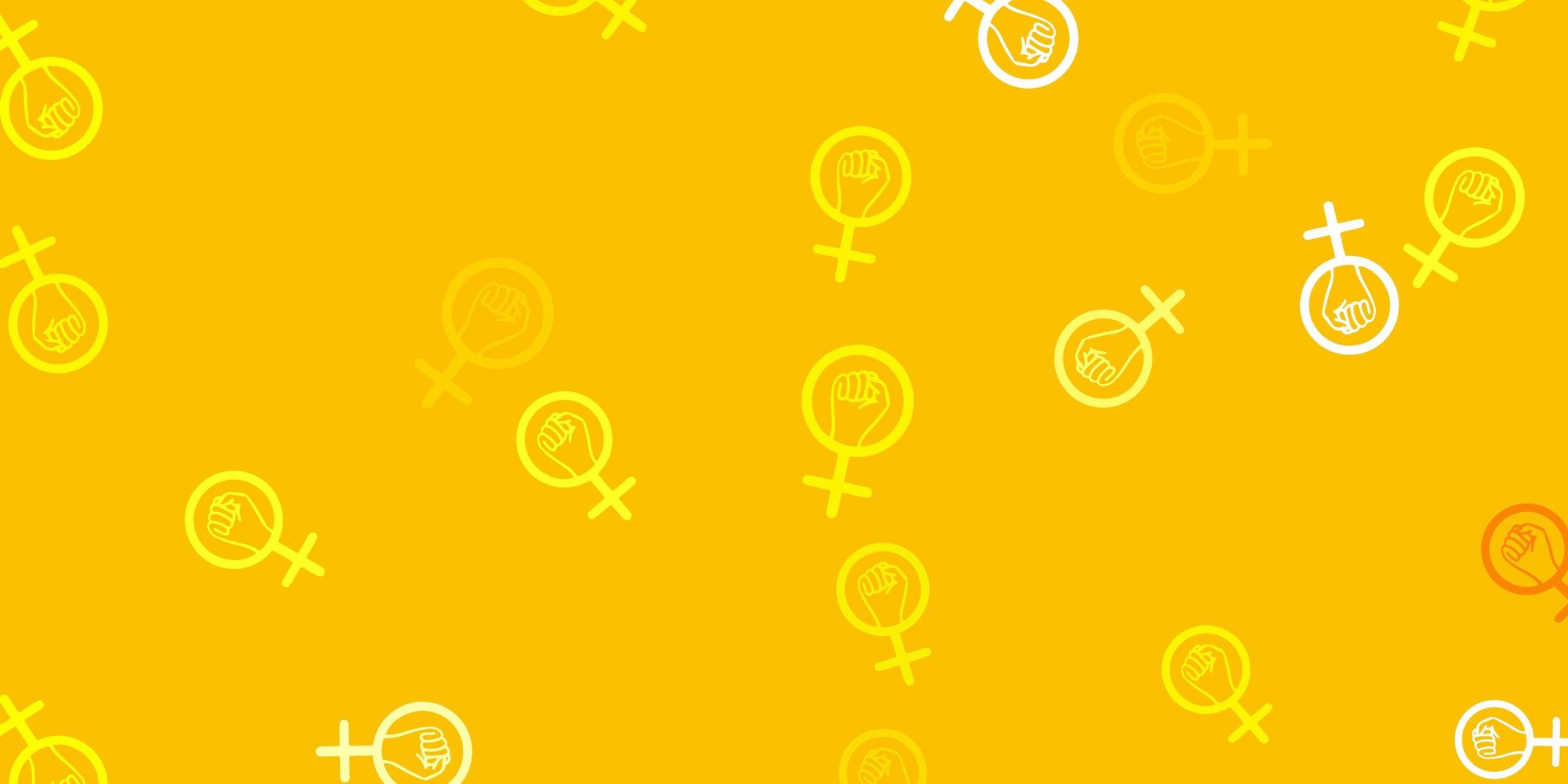 Fondo de vector amarillo claro con símbolos de mujer.