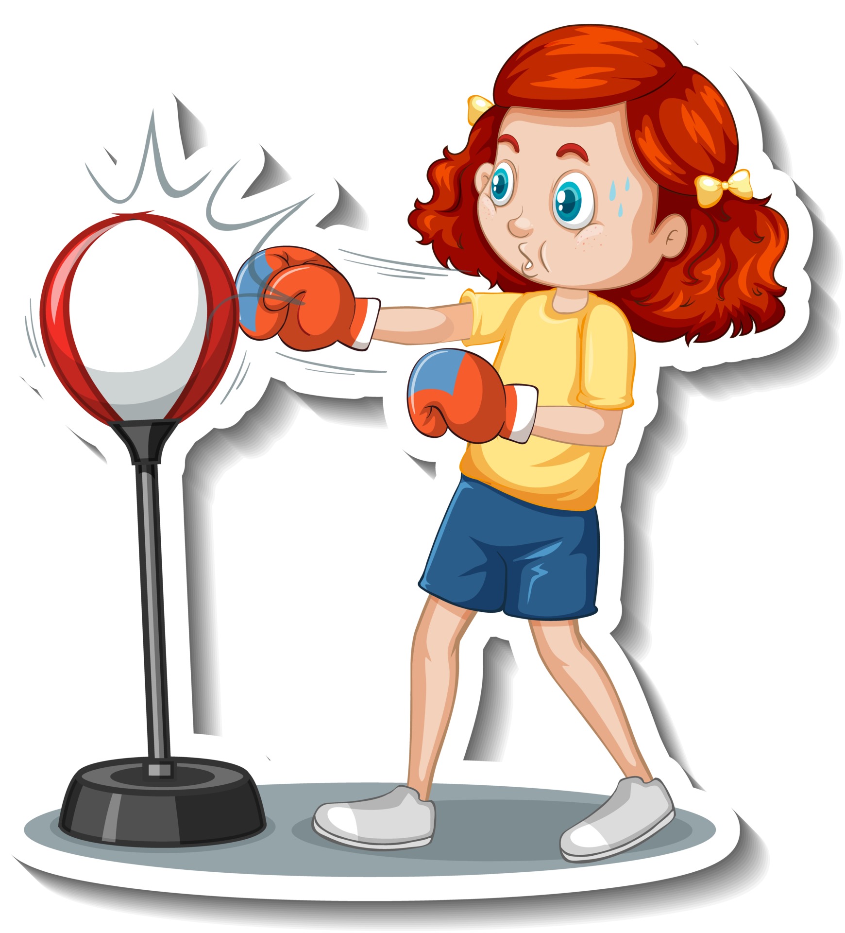 Cartoon character sticker with a girl punching 2939516 Vector Art at