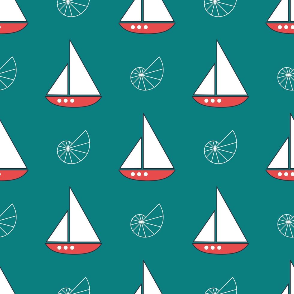 Summer nautical pattern with ships with white sails vector