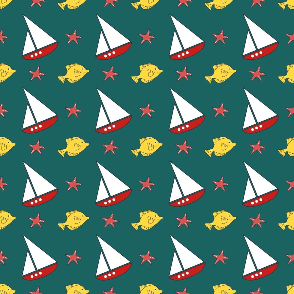 Download Summer sea pattern with ships, fish and starfish 2939537 ...