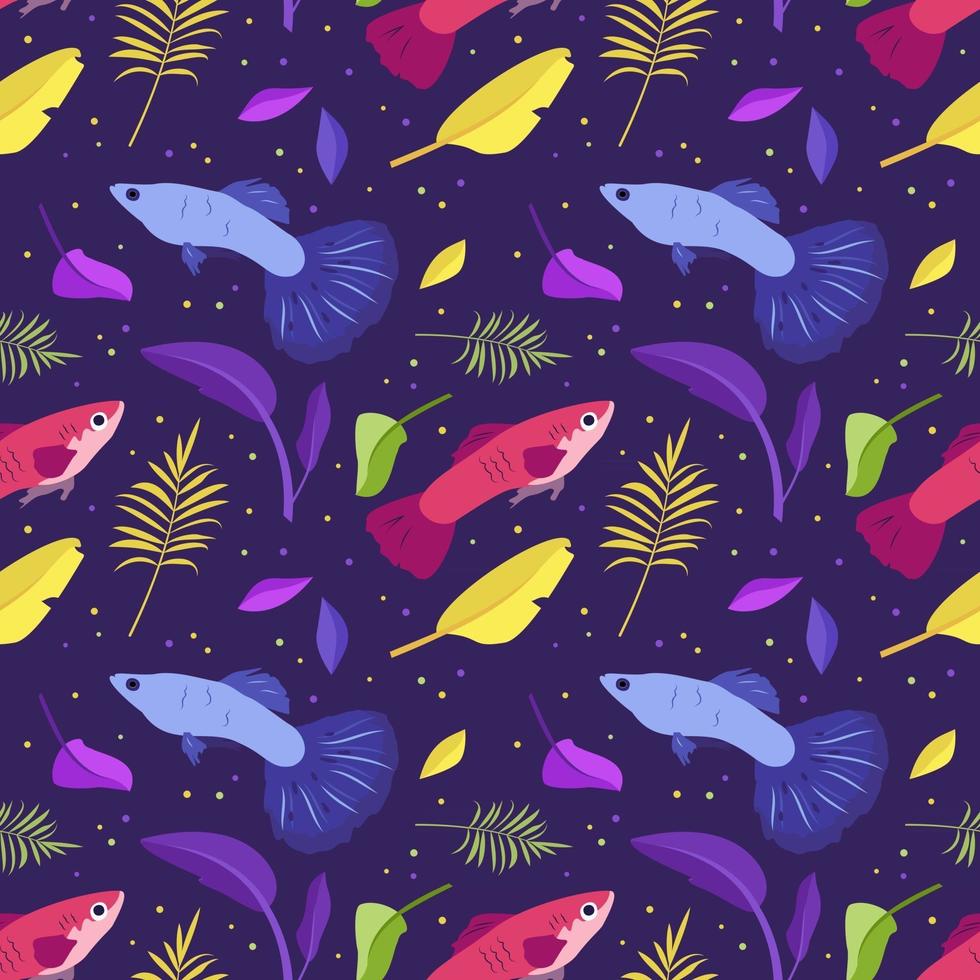 Bright seamless pattern with fantastic fish and plants vector