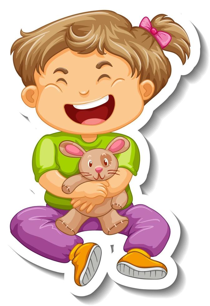 Sticker template with a little girl cartoon character isolated vector