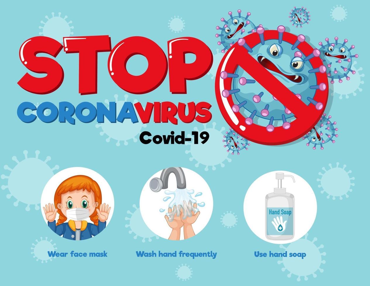 Detener el banner del coronavirus con la guía de prevención del covid-19 vector