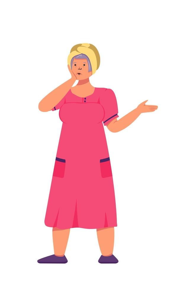 Grandmother in a pink robe and a turban on her head vector