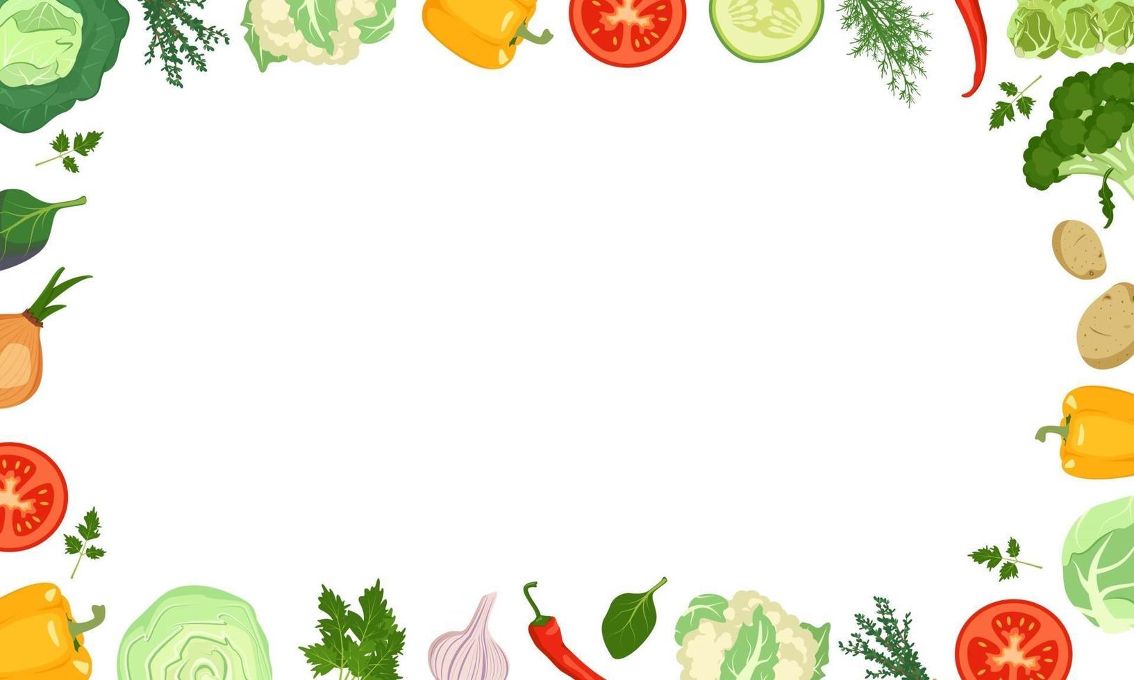 Bastidor de verduras con repollo, pimientos, tomates y cebollas. vector