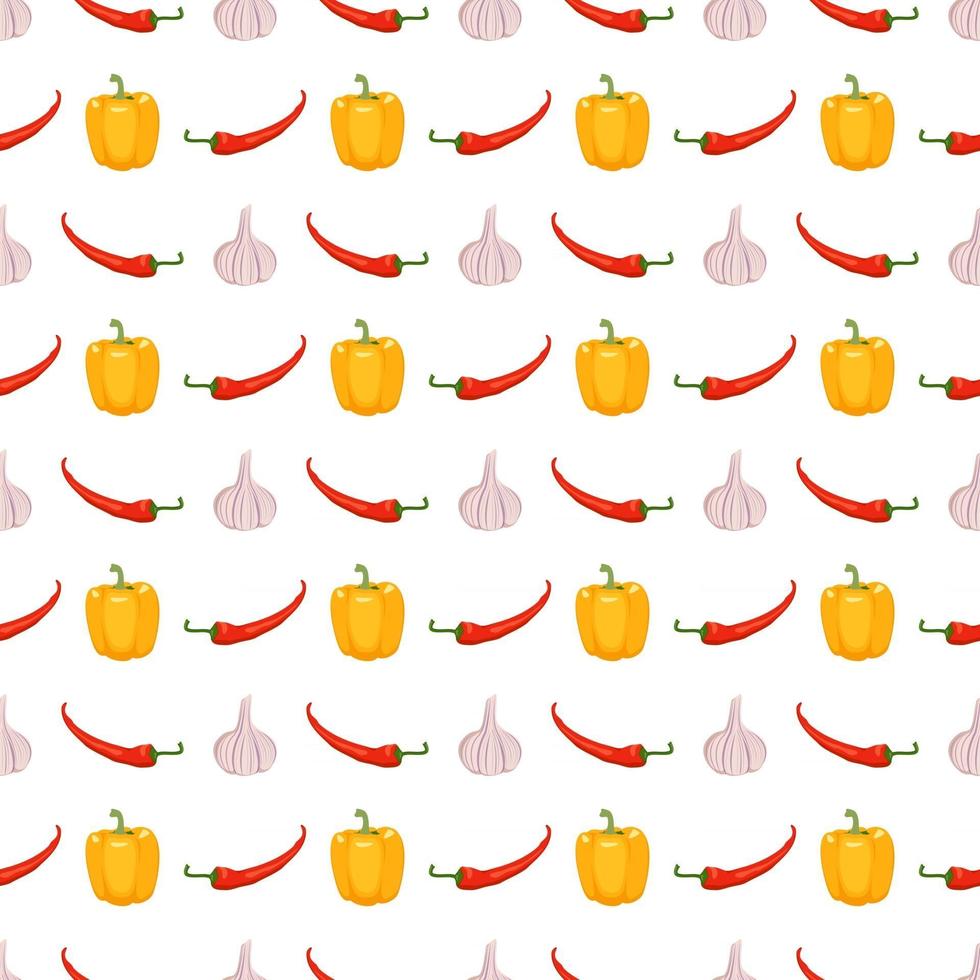 Seamless pattern with yellow peppers, chili and garlic 4 vector