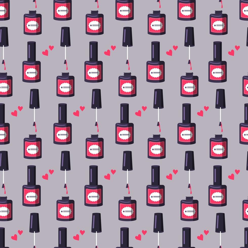 Seamless pattern with a bottle of pink nail polish. Cute bright print vector