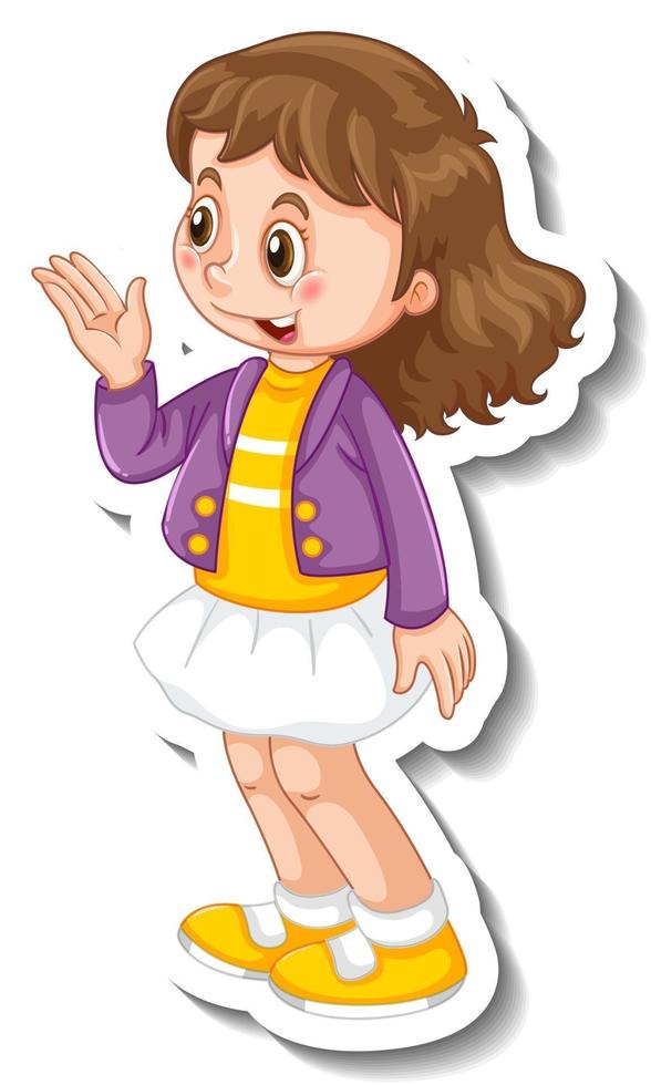 Sticker template with a girl cartoon character isolated vector