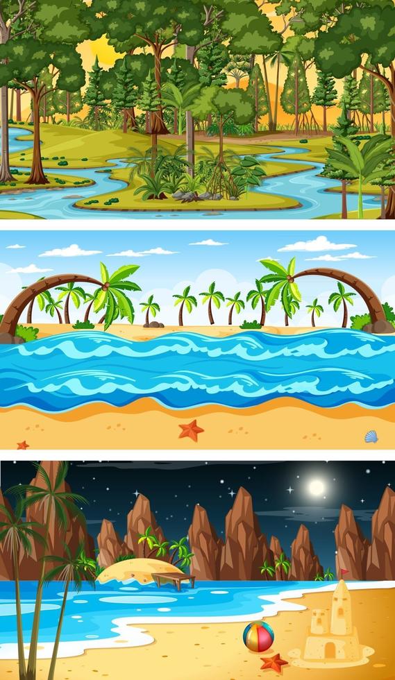 Set of different types of forest horizontal scenes vector