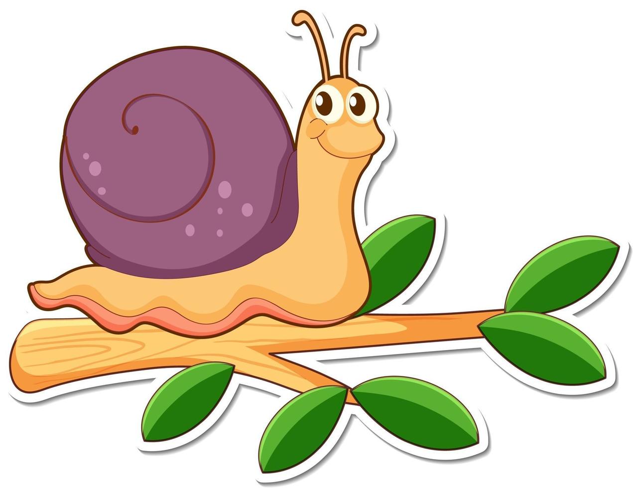 personaje de dibujos animados de lindo caracol en una rama pegatina vector