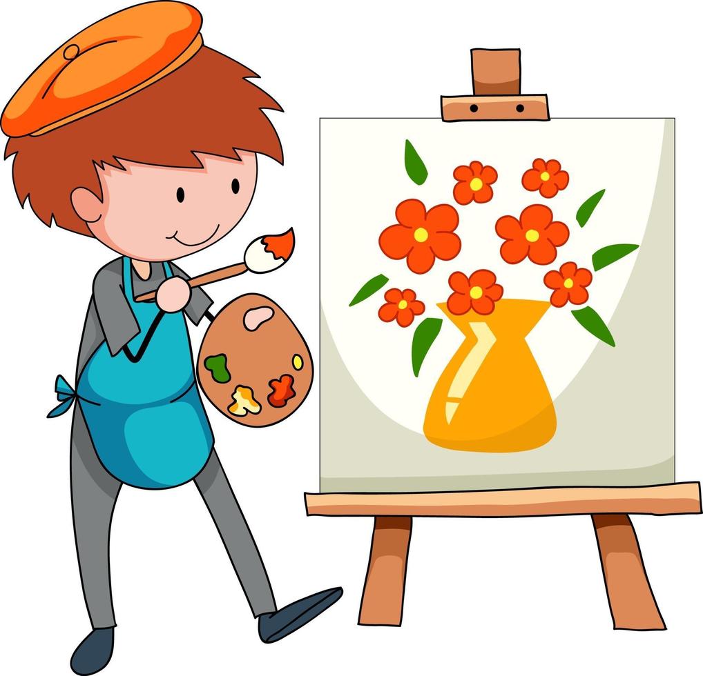 Little artist drawing the picture cartoon character isolated vector