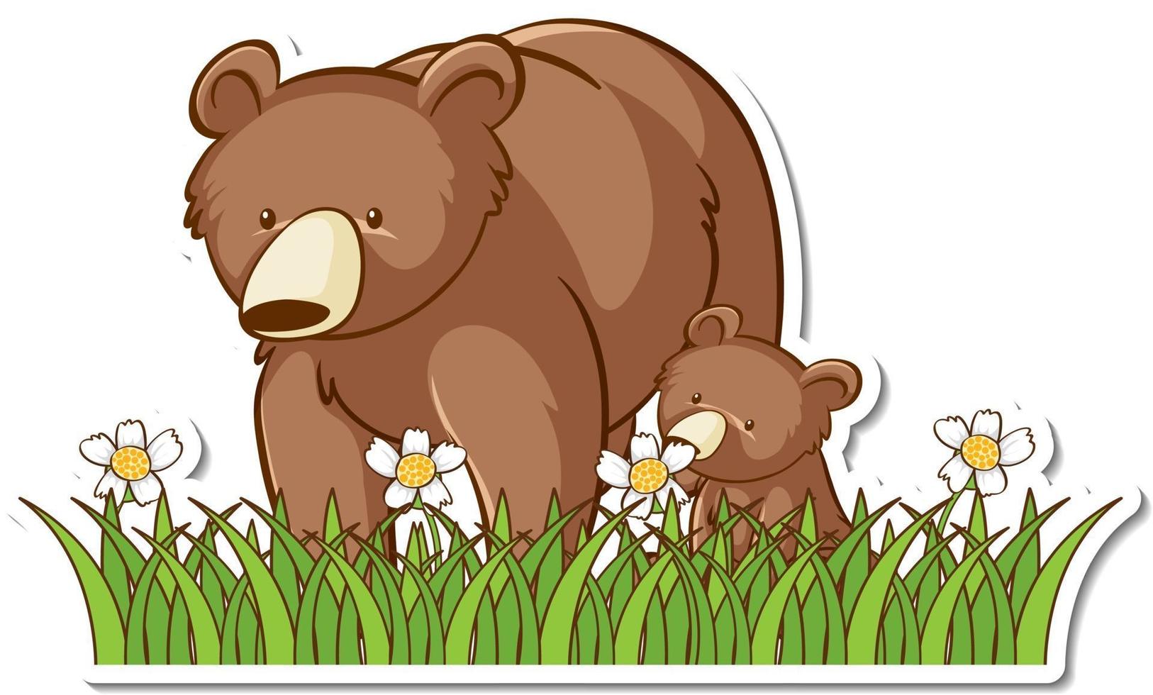 Grizzly bear mom and baby sticker vector